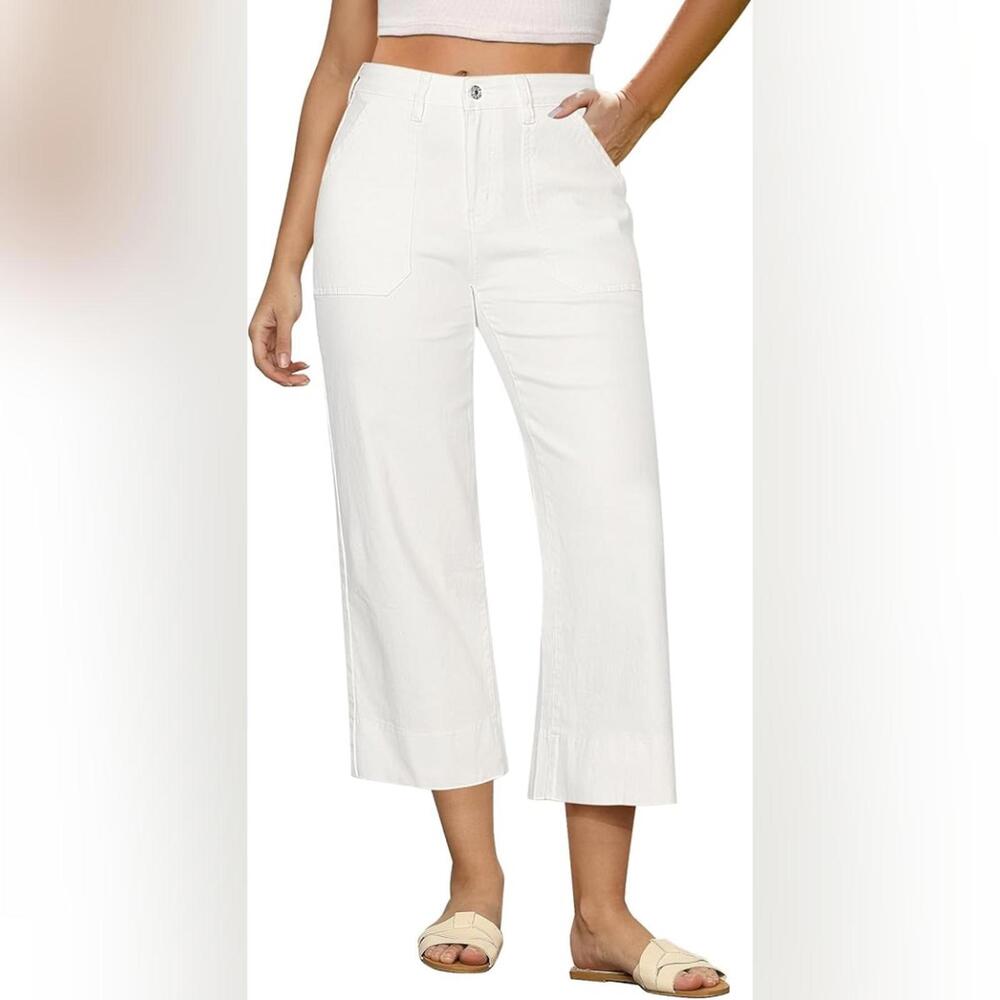 NWT GRAPENT Capri High Waisted Wide Leg Cropped Denim Jeans, M (8-10)
